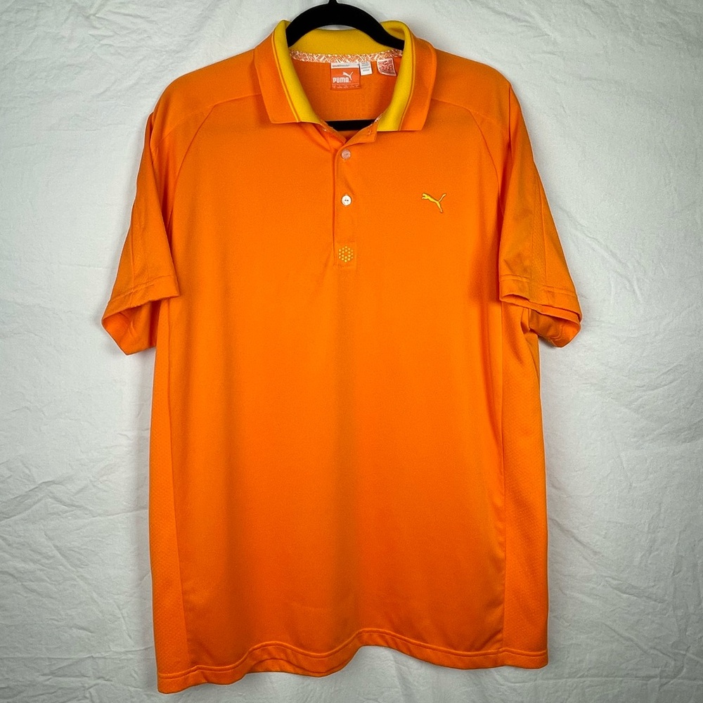 Men's Collared Puma Polo Golf Shirt XL Orange & Yellow Cool Cell